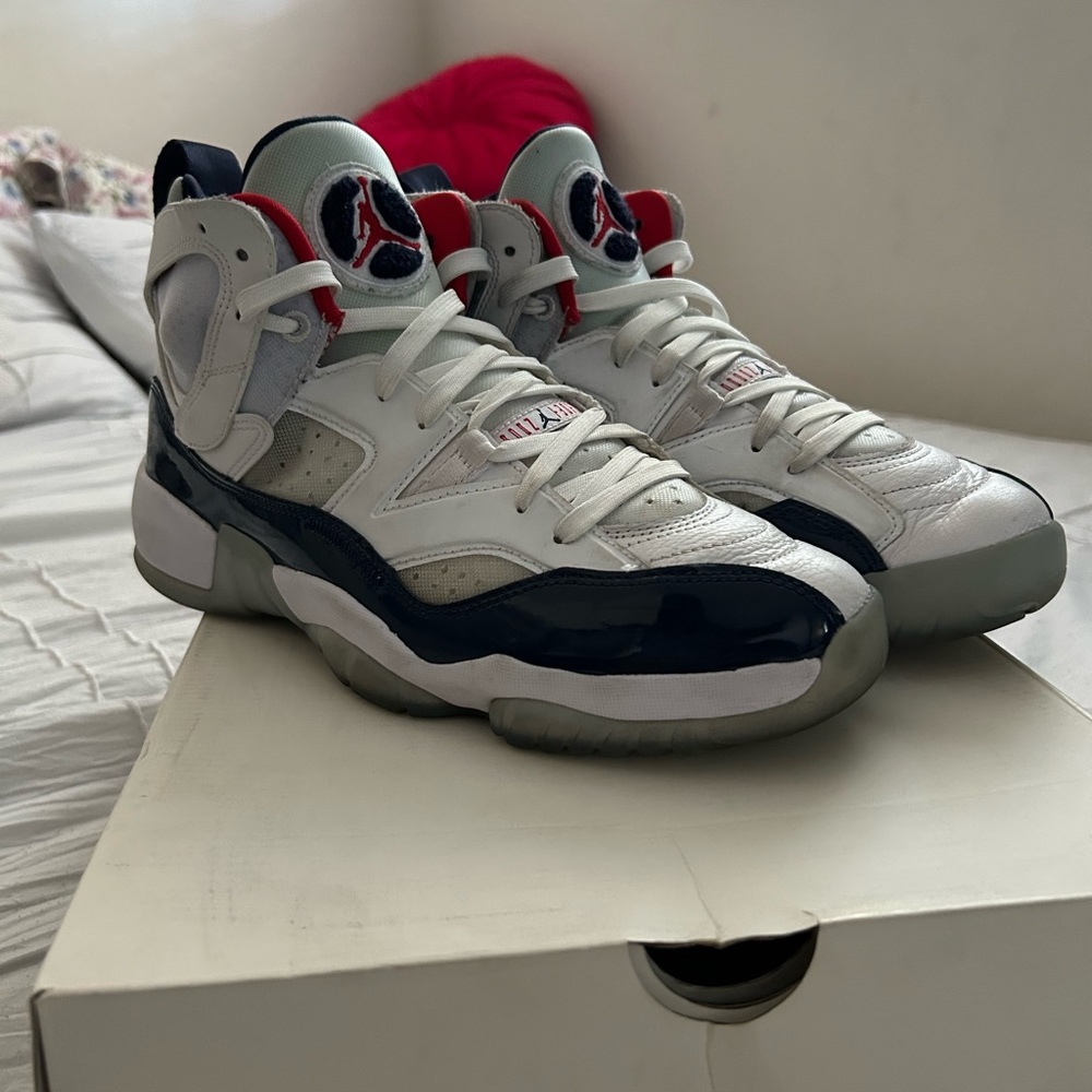 Jordan Men's White and Navy Sneakers with Red Accents